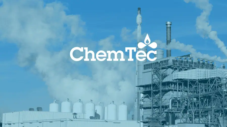 Photo of a hydrogen plant and the chemtec logo overlayed