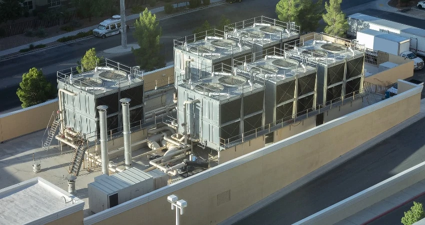 HVAC units on top of a big building