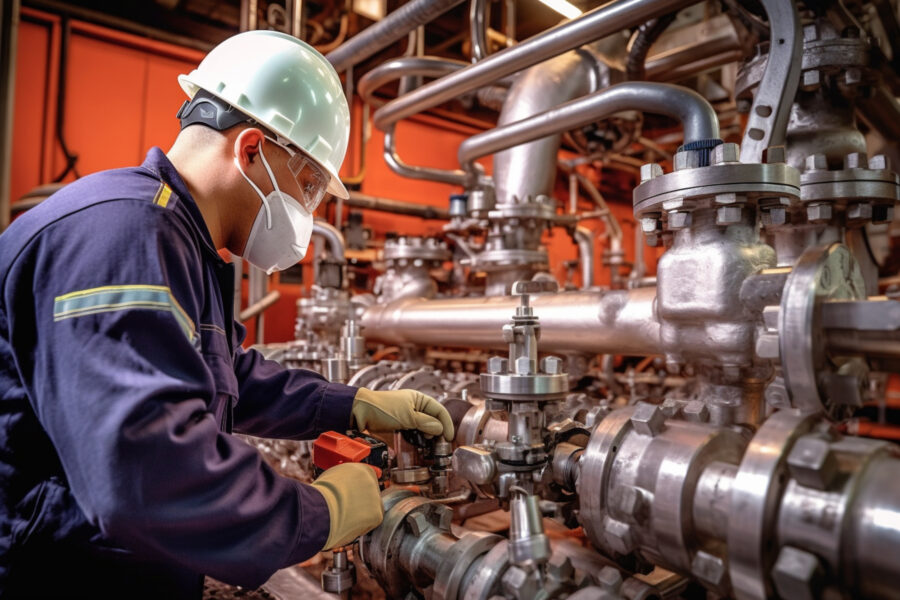 engineer performing maintenance on flow valves